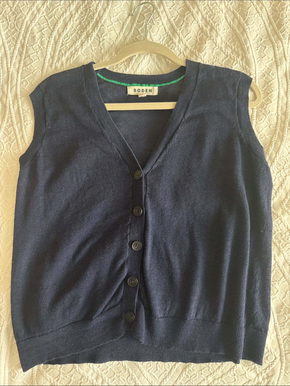 Boden Navy V-Neck Button-Front Vest Medium